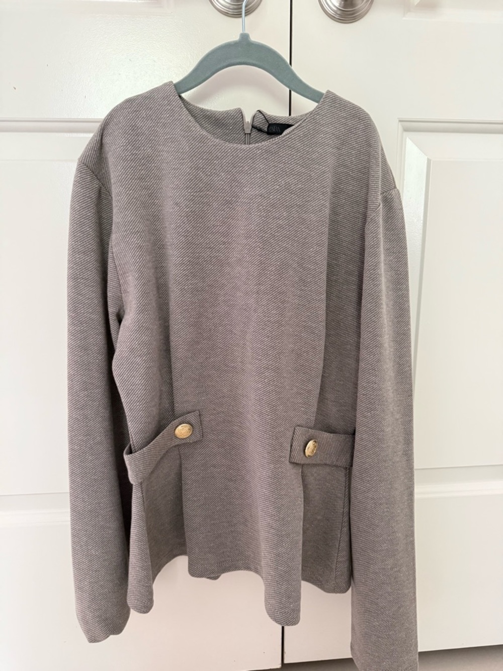 Zara Taupe Textured Crewneck Top